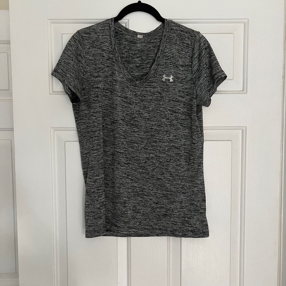 Under armour black/gray tech short sleeve v-neck tee